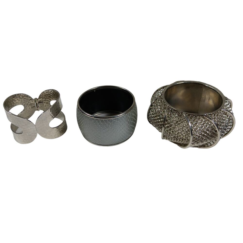 Bundle of 3 Silver Chunky Metal Bracelets